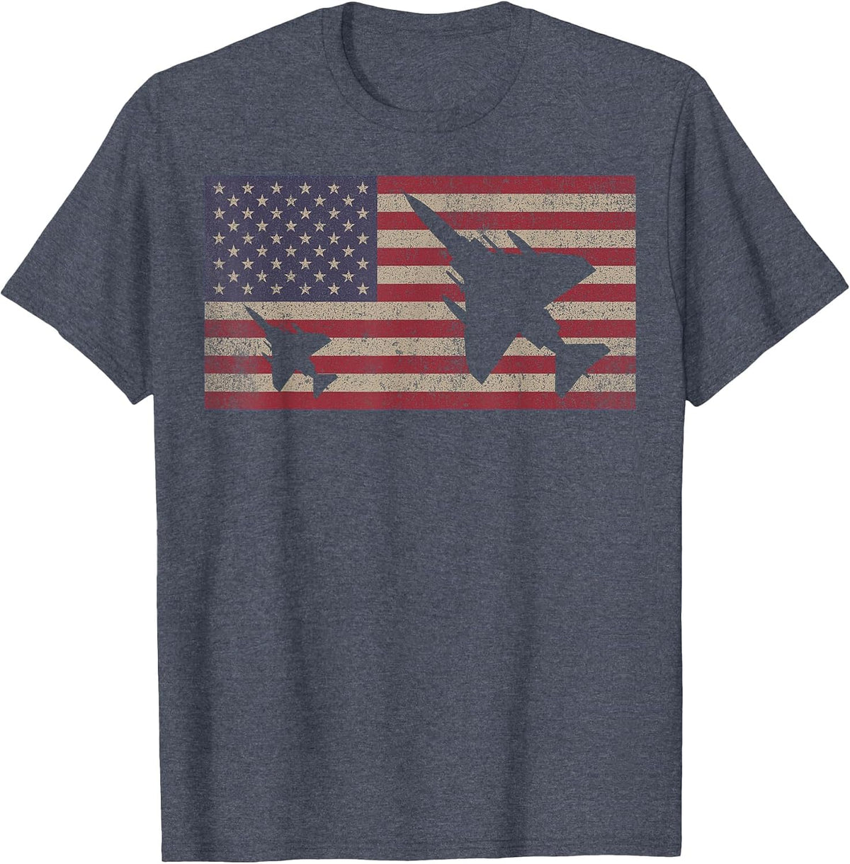 F-4 Phantom II Jet Fighter Plane USA Patriotic Flag T-Shirt - Heather Blue