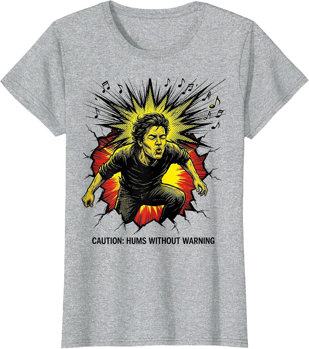 Women's Caution: Hums Without Warning Funny Music Lover Musician T-Shirt - Heather Grey