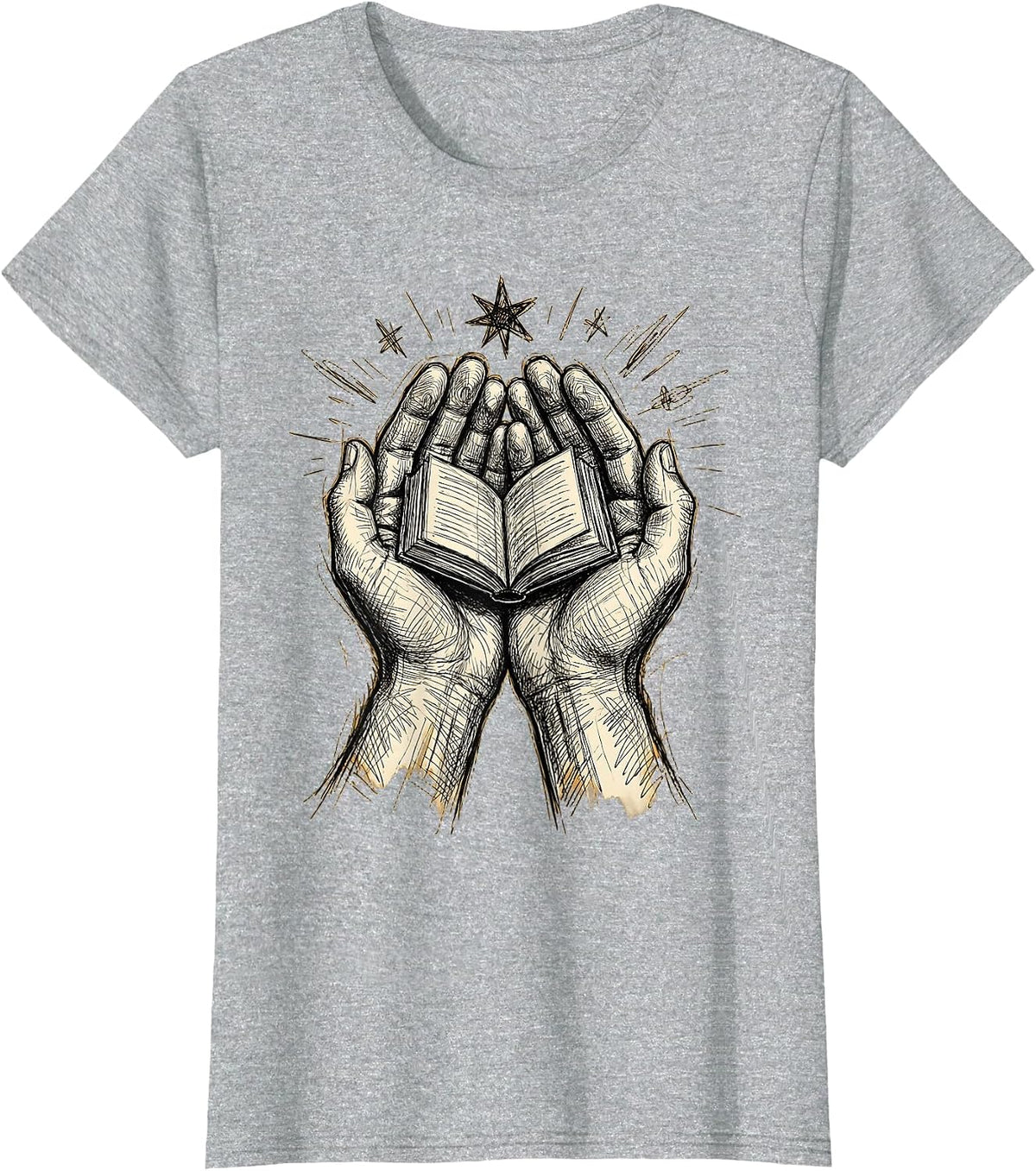Reading Teacher Glowing Book Illustration Gift T-Shirt - Heather Grey
