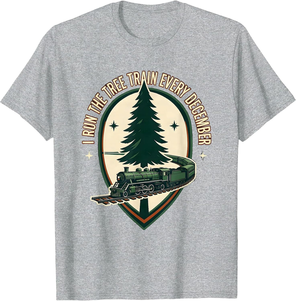 Men's I Run The Tree Train Every December Vintage Train Enthusiast T-Shirt - Heather Grey
