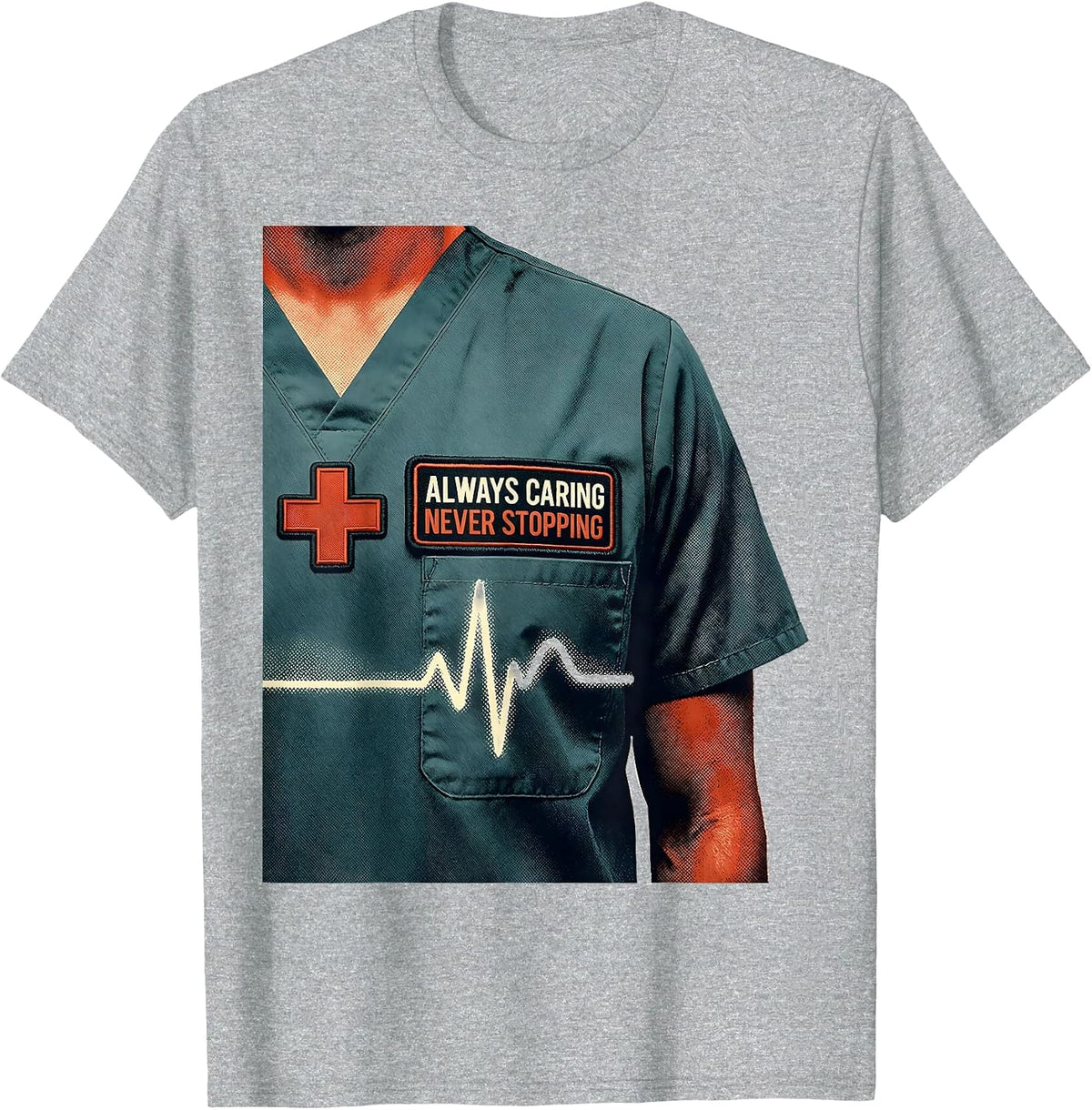 Men's Always Caring Never Stopping Labor Day Medical Worker T-Shirt - Heather Grey