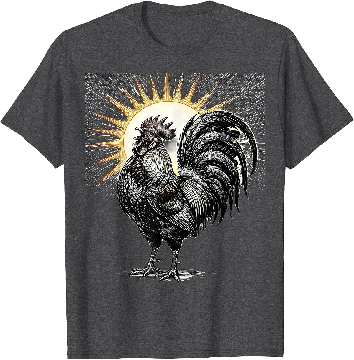 Rooster at Dawn Jesus Faith Graphic T-Shirt - Dark Heather Grey