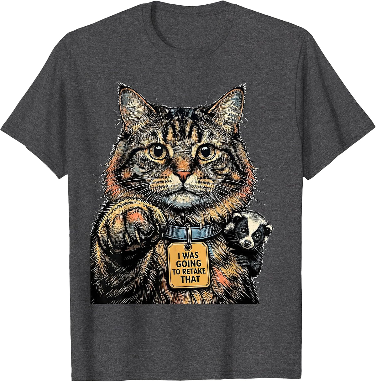 Men's I Was Going To Retake That Funny Cat Selfie Alien Cryptid T-Shirt - Dark Heather Grey