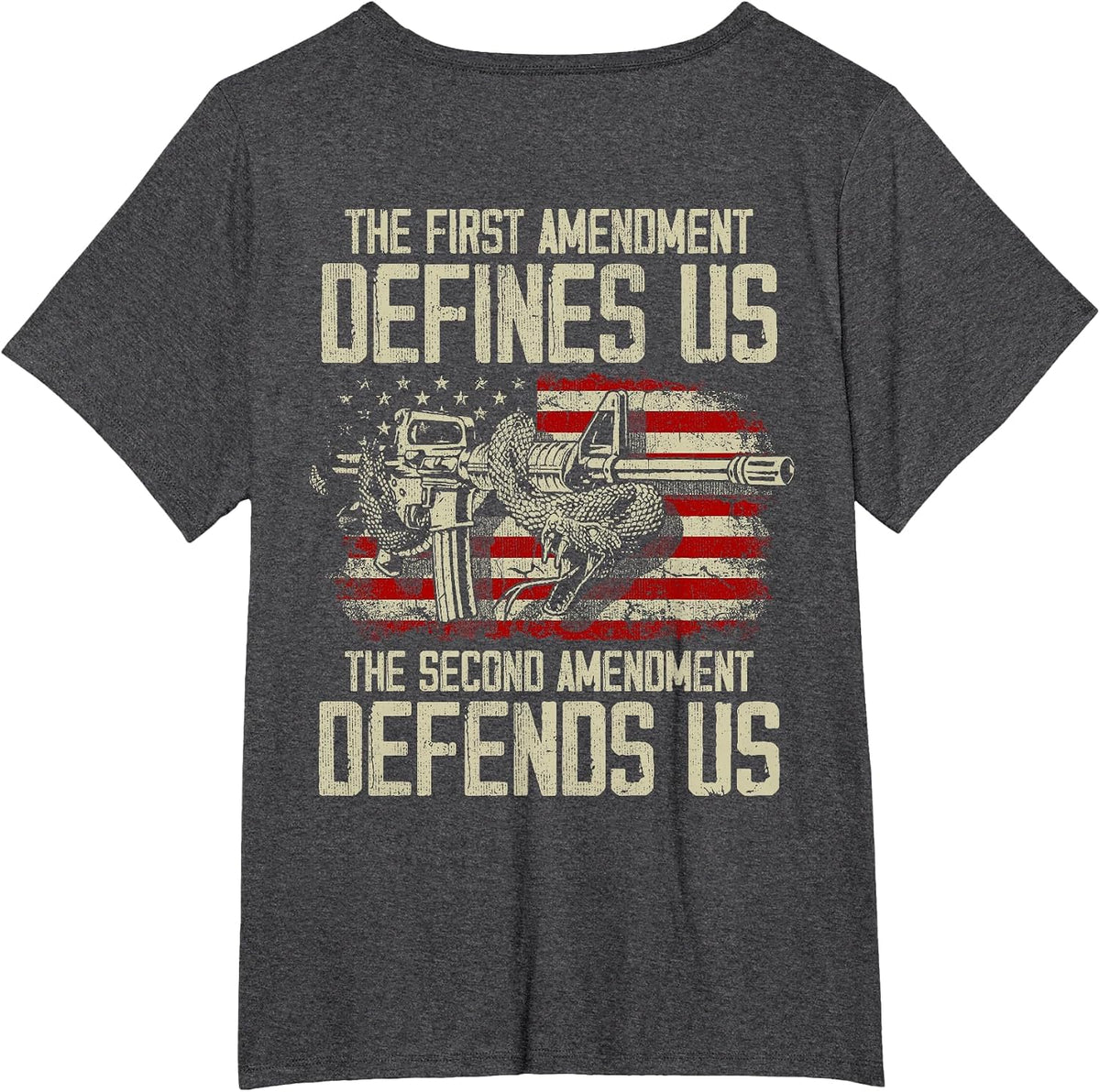 The First Amendment Defines us American Flag (On Back) T-Shirt - Dark Heather Grey