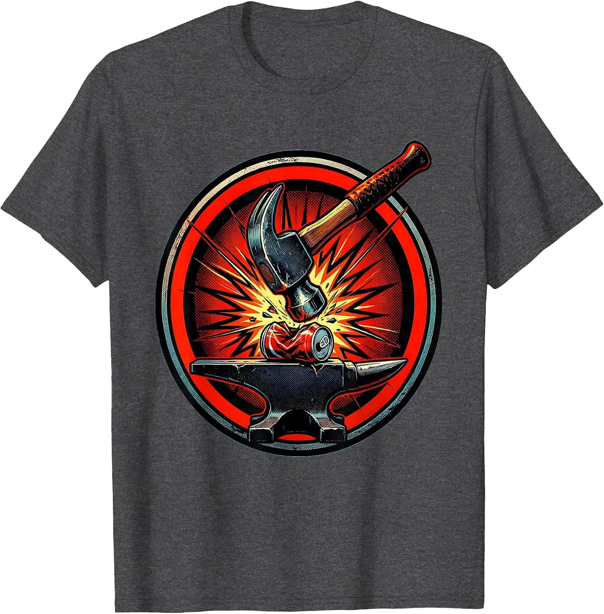 Men's Blacksmith Hammer Pounding Can on Anvil Graphic T-Shirt - Dark Heather Grey