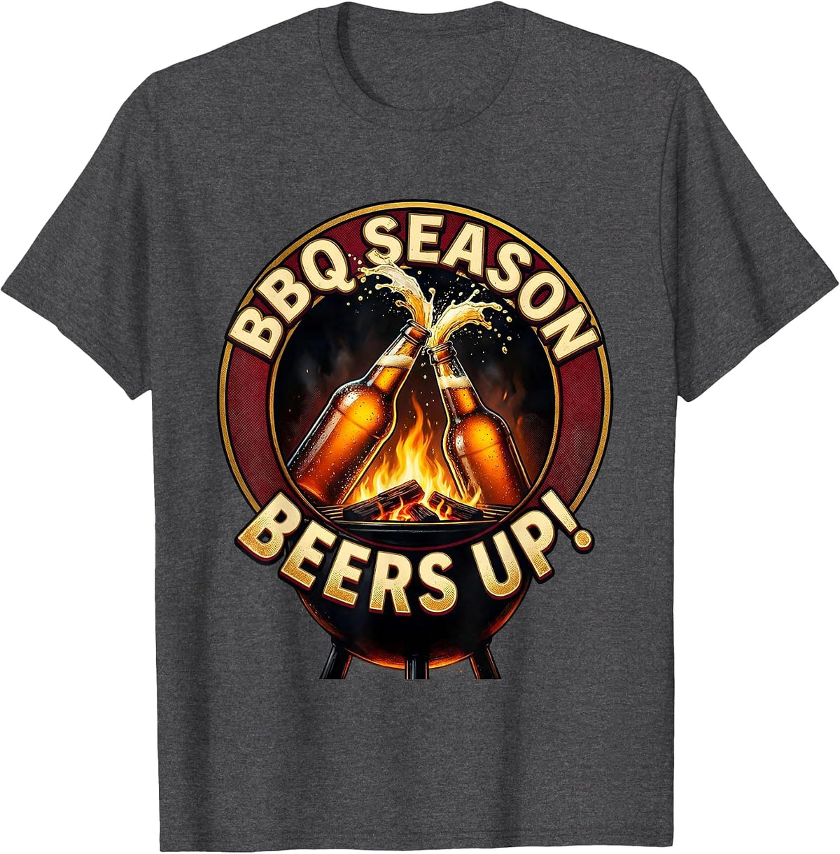 Men's BBQ Season Beers Up Labor Day Toast Design T-Shirt - Dark Heather Grey