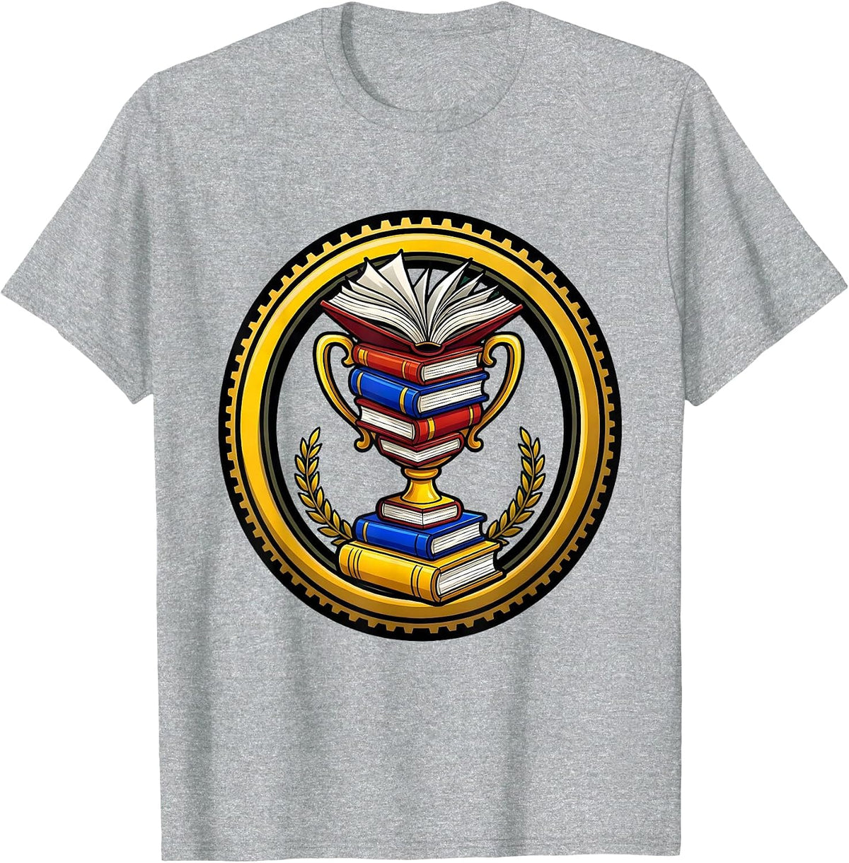 Men's Books Trophy Reading Champion Graphic Design T-Shirt - Heather Grey