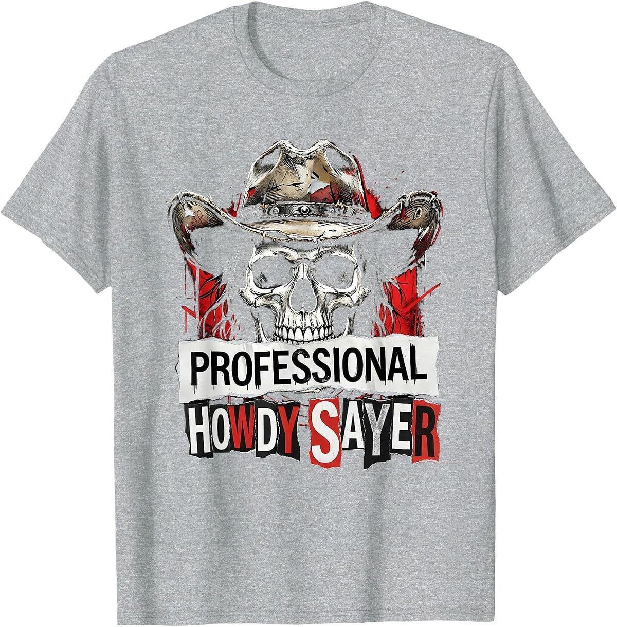 Men's Professional Howdy Sayer Funny Western Design T-Shirt - Heather Grey