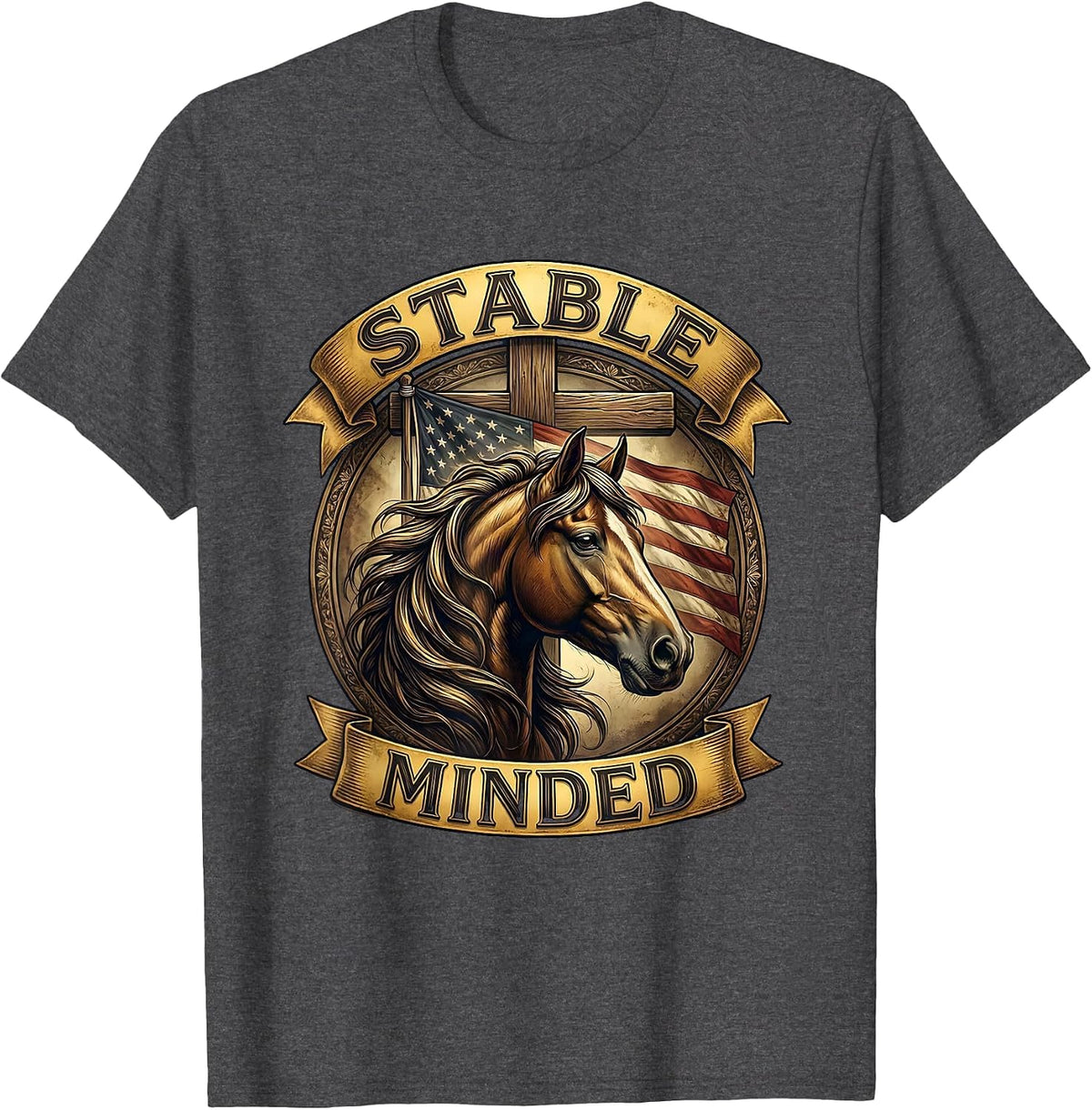 Men's Stable Minded Horse Lover Equestrian Design T-Shirt - Dark Heather Grey
