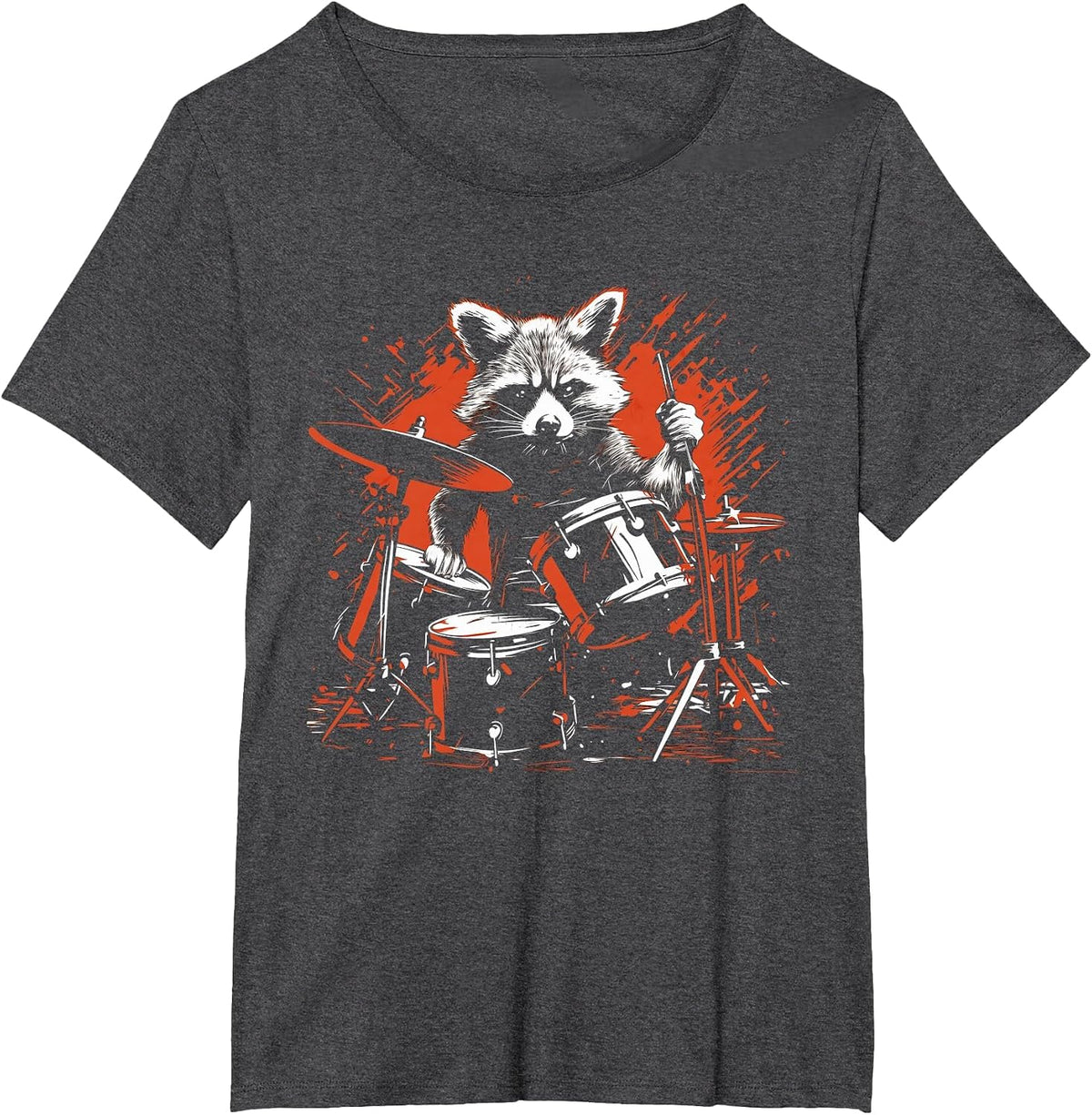 Drummer Raccoon Playing Drums Funny Drumming Raccoon Lover T-Shirt - Dark Heather Grey