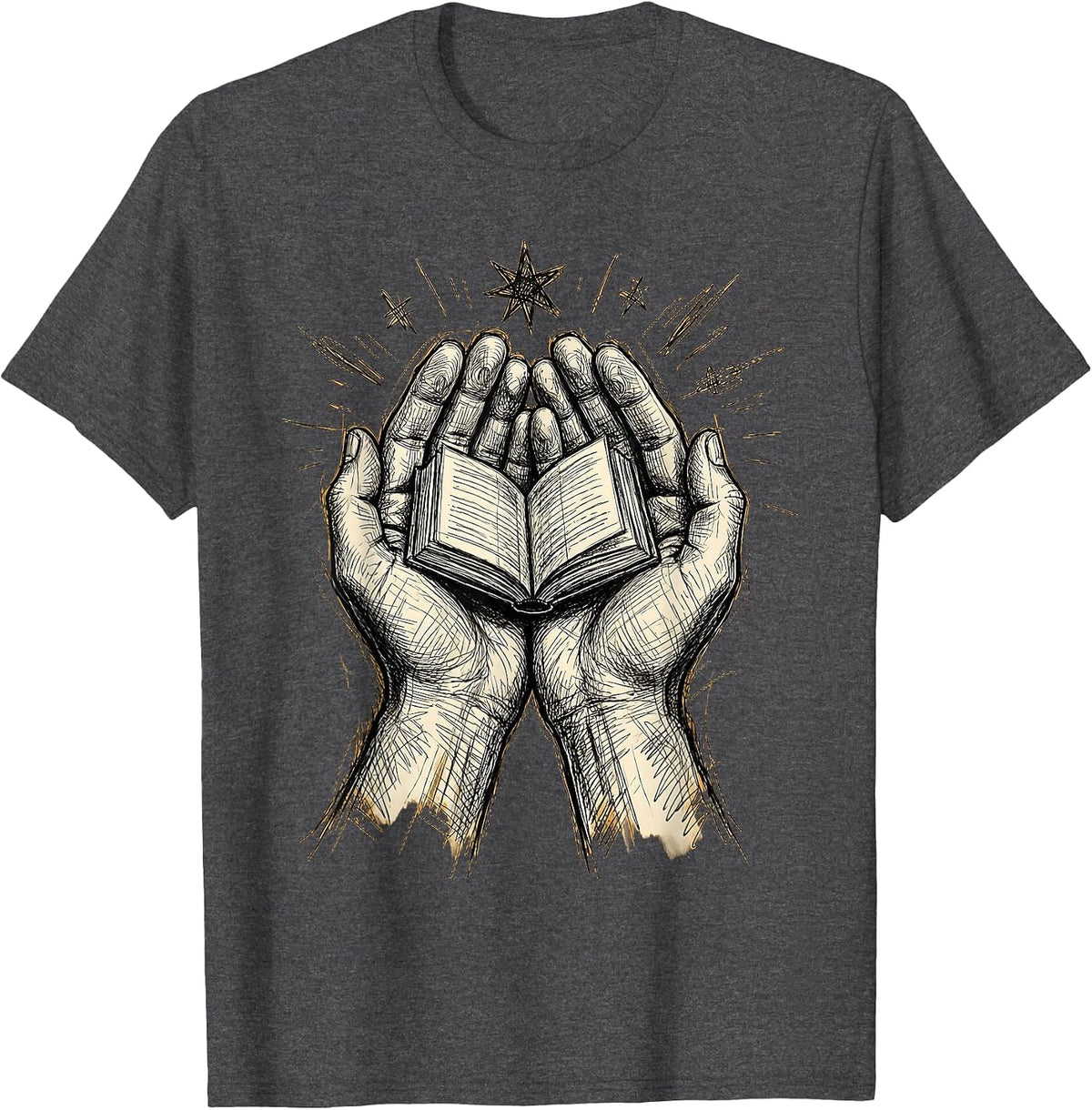 Reading Teacher Glowing Book Illustration Gift T-Shirt - Dark Heather Grey