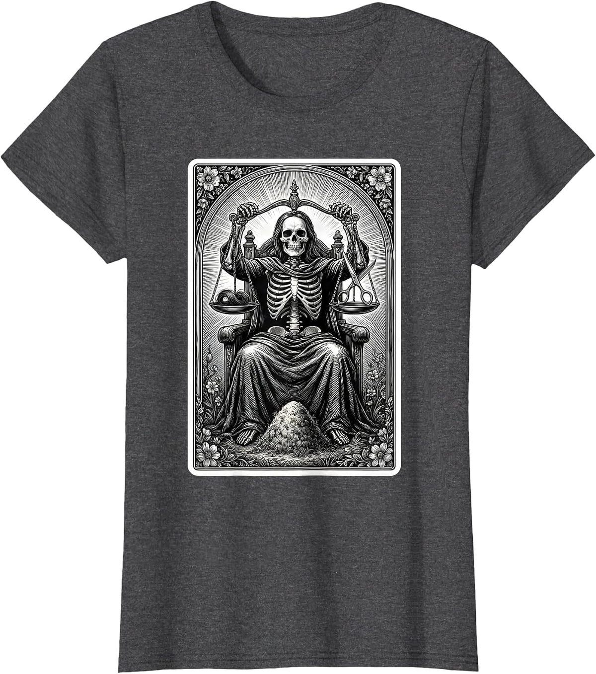 Women's Skeleton Hairstylist Barber Halloween Humor T-Shirt - Dark Heather Grey