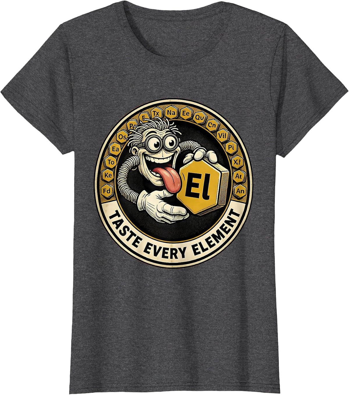 Women's Can I Lick It Periodic Table Science Design T-Shirt - Dark Heather Grey