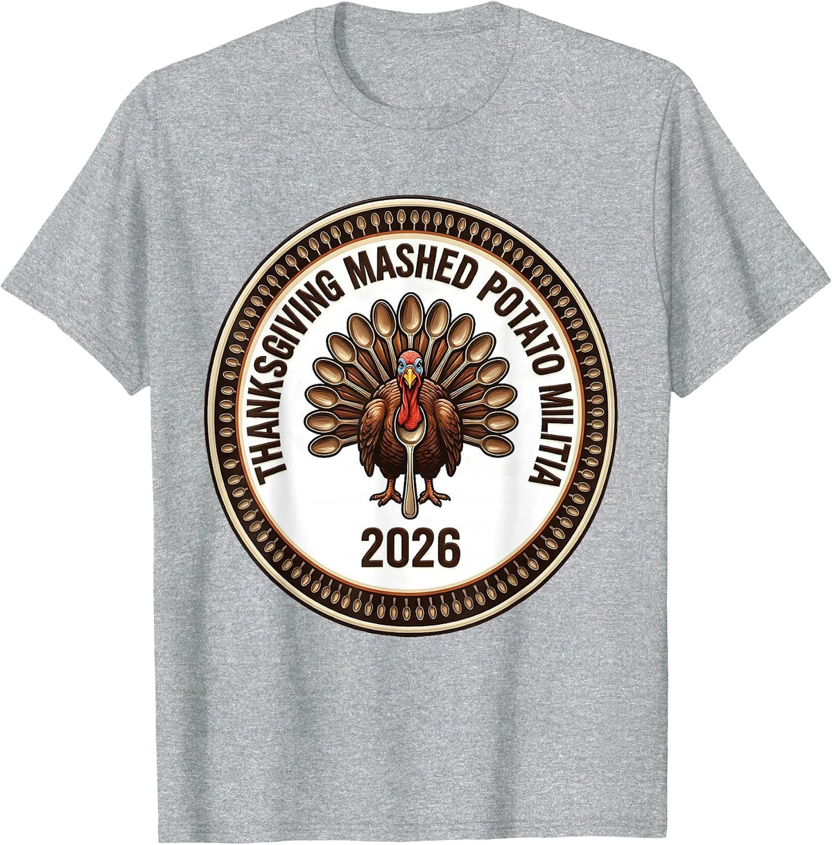Men's Thanksgiving Mashed Potato Militia 2026 Funny T-Shirt - Heather Grey