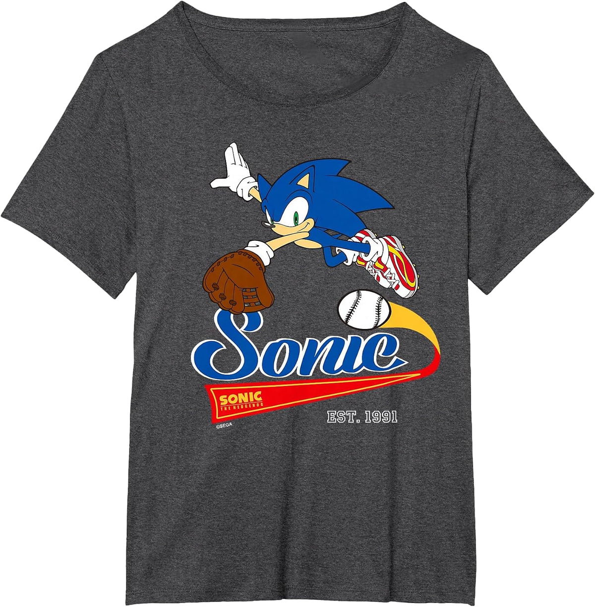 Sonic the Hedgehog - Sonic Baseball Est. 1991 T-Shirt - Dark Heather Grey