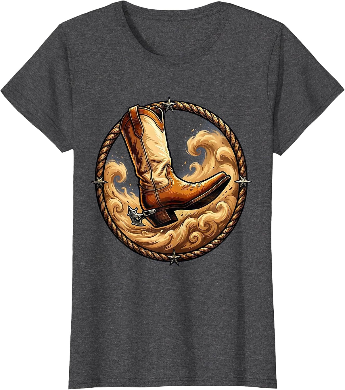 Women's Spurred Boot Kicking Dust Cowboy Western Design T-Shirt - Dark Heather Grey