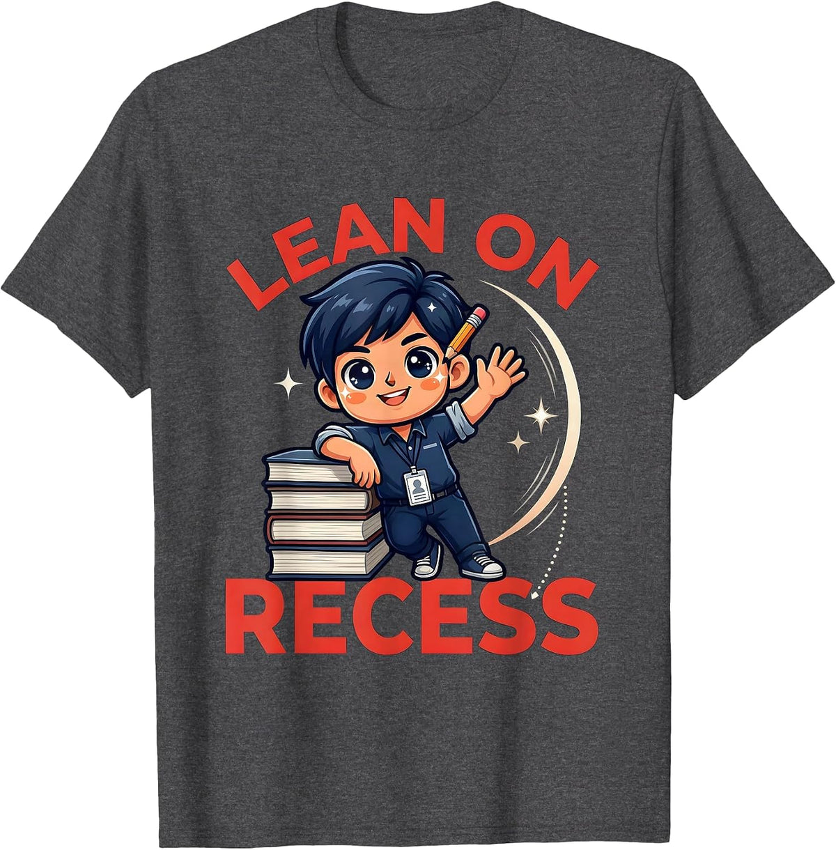 Men's LEAN ON RECESS Funny School Teacher Staff Gift T-Shirt - Dark Heather Grey