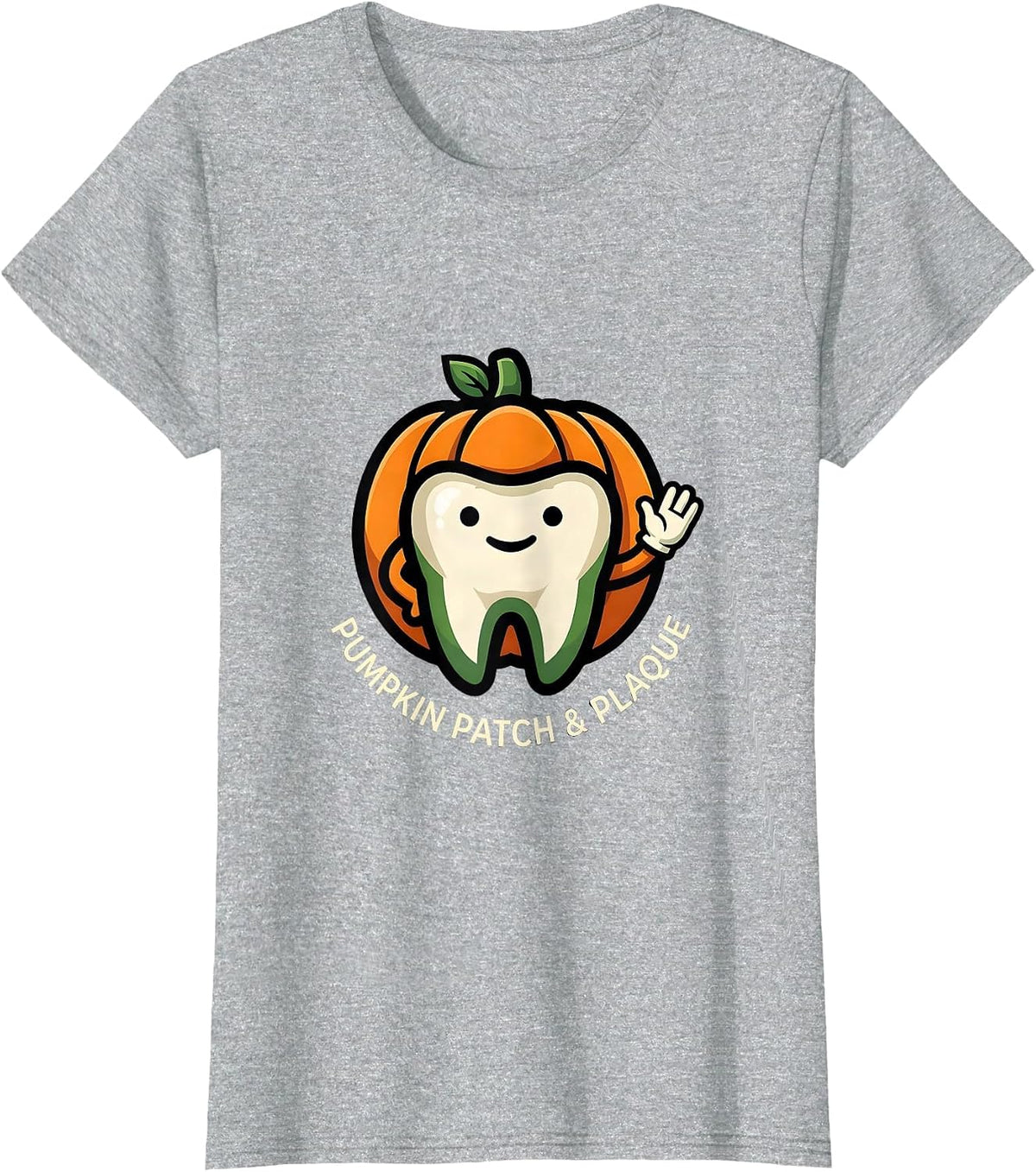 Pumpkin Patch & Plaque Funny Dental Hygienist Halloween T-Shirt - Heather Grey