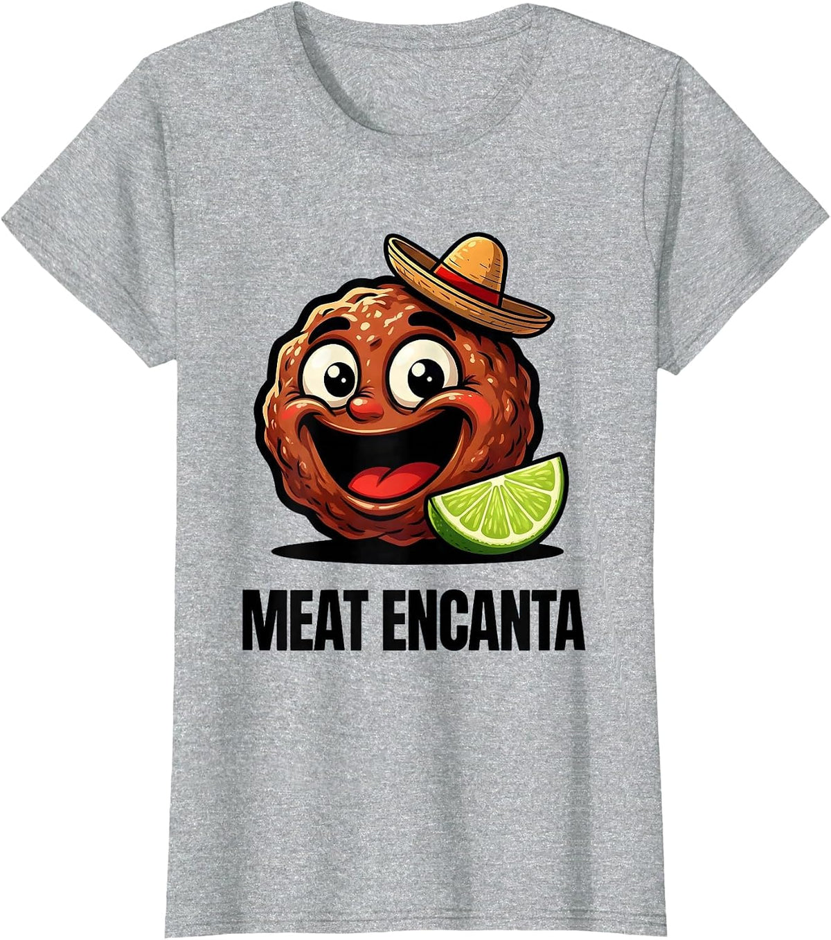 Women's Meat Encanta Cartoon Funny Cinco De Mayo Spanish Pun Party T-Shirt - Heather Grey
