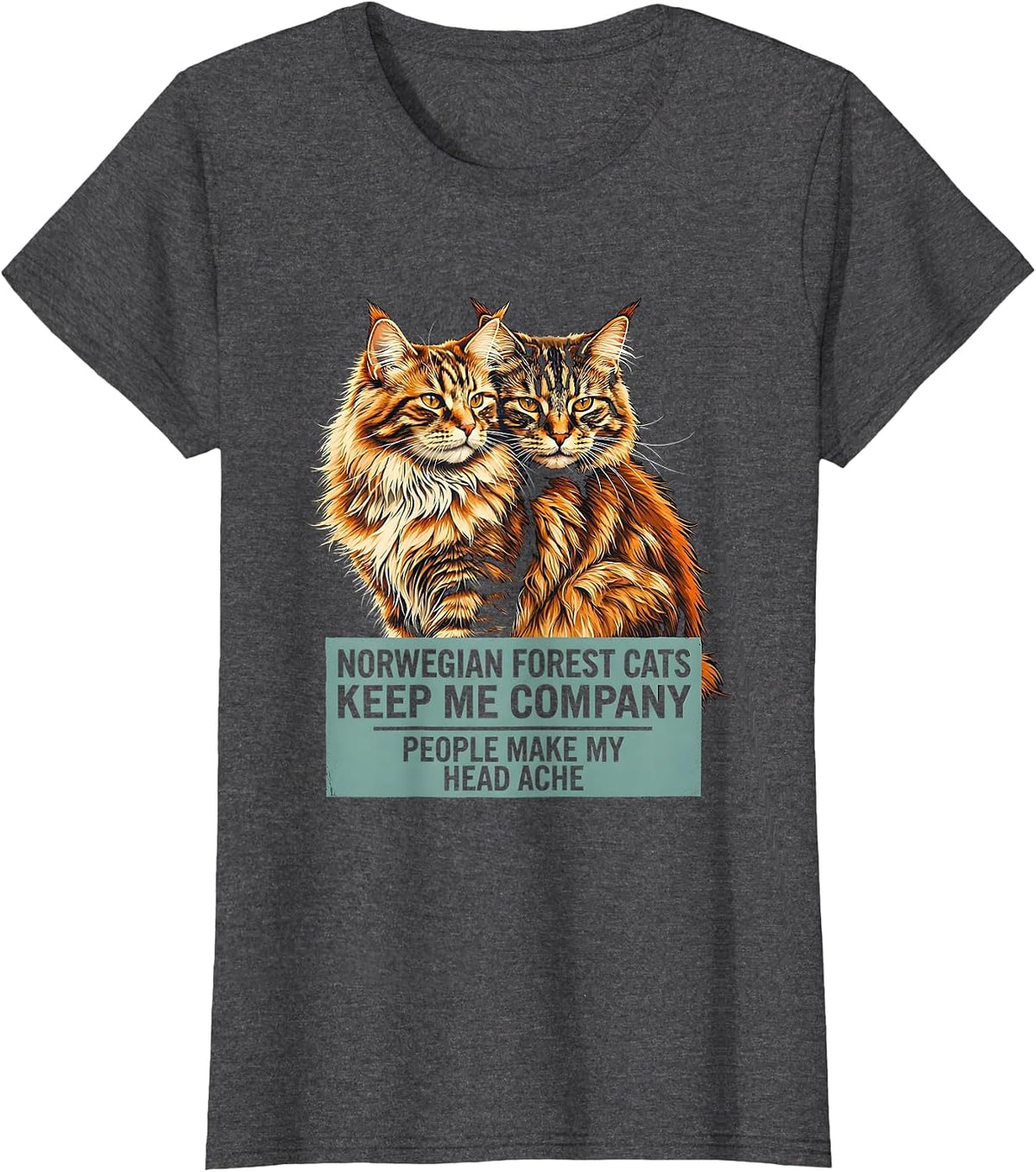 Women's Norwegian Forest Cats Keep Me Company Funny Cat Lover Humor T-Shirt - Dark Heather Grey
