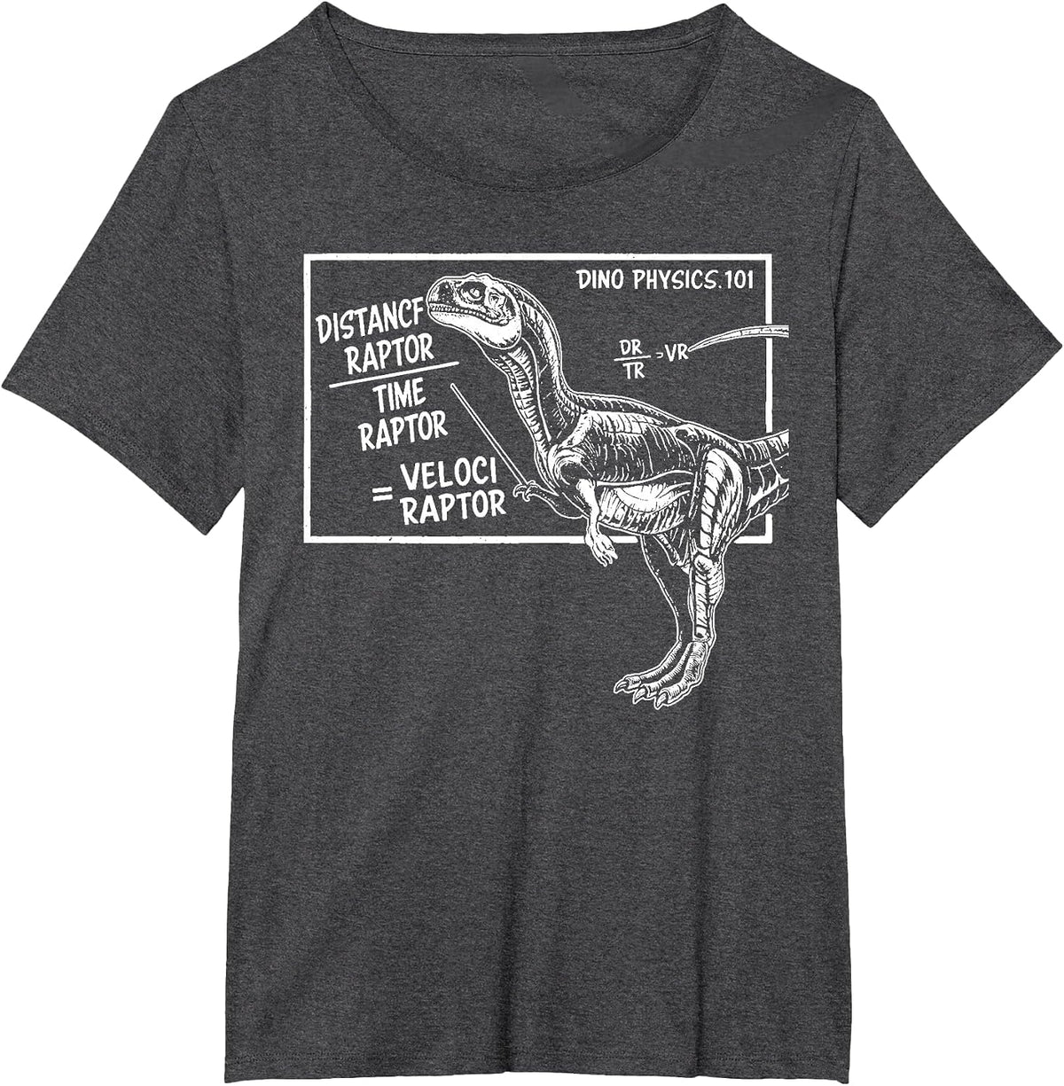 Smart Dinosaur Teacher Science Math Velociraptor Distance T-Shirt - Dark Heather Grey