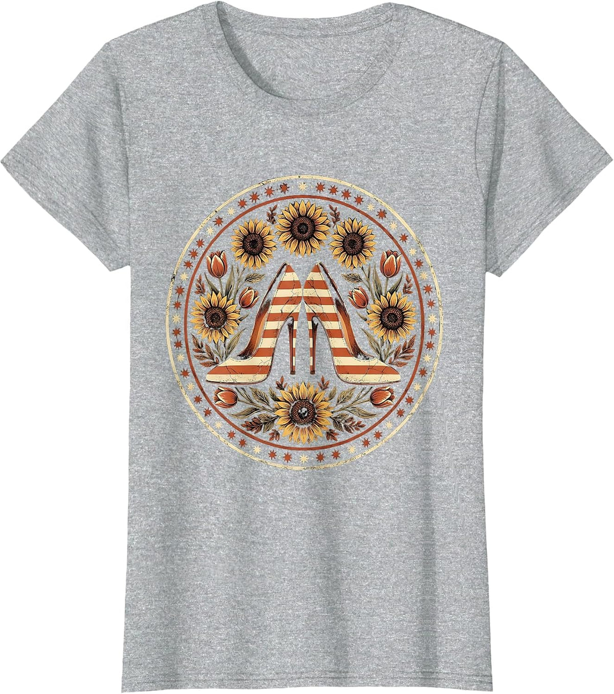 Women's Patriotic High Heels Flag Stripes Graphic T-Shirt - Heather Grey