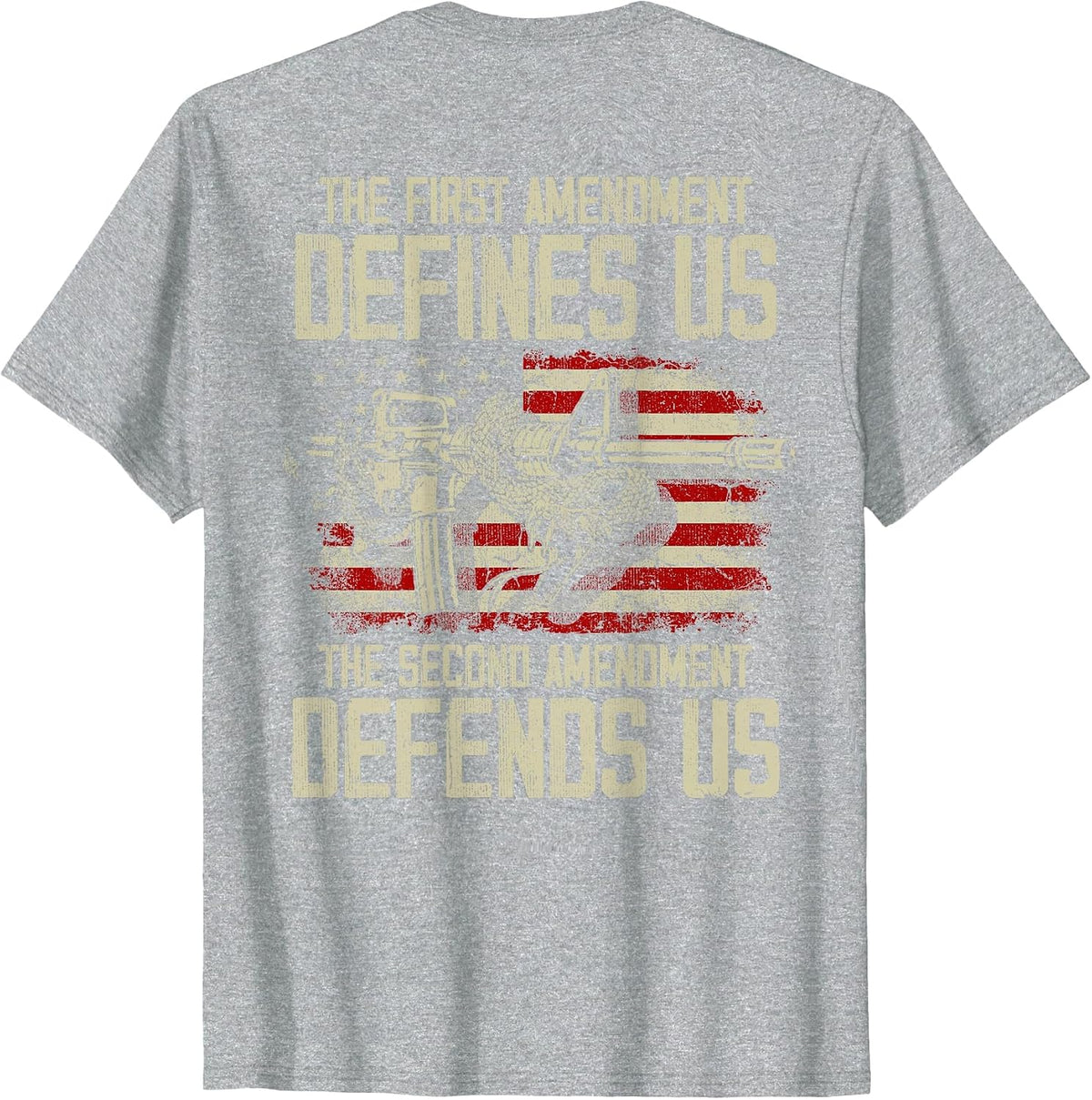 The First Amendment Defines us American Flag (On Back) T-Shirt - Heather Grey