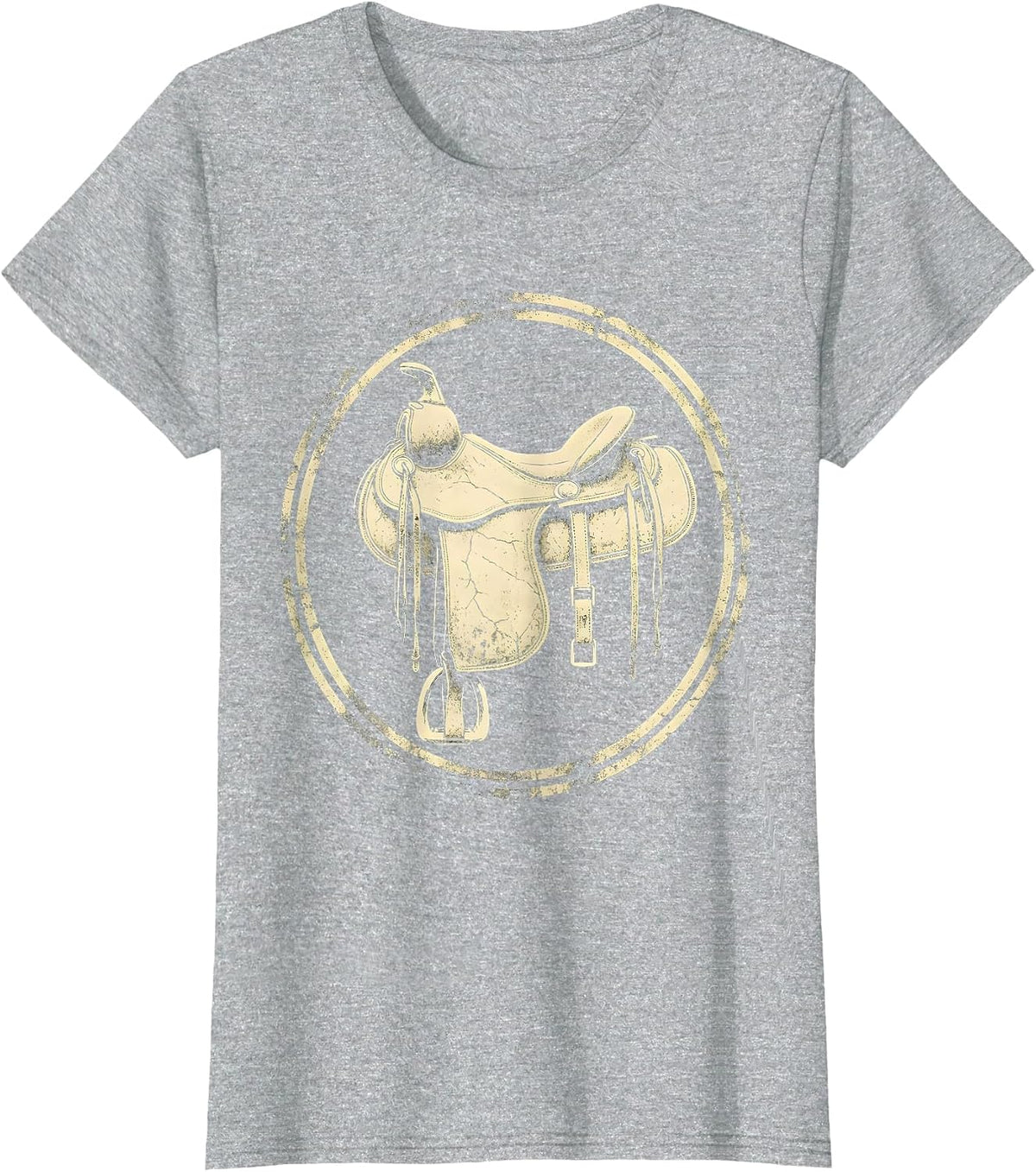 Western Saddle Dried Wildflowers Boho Cowgirl Art T-Shirt - Heather Grey