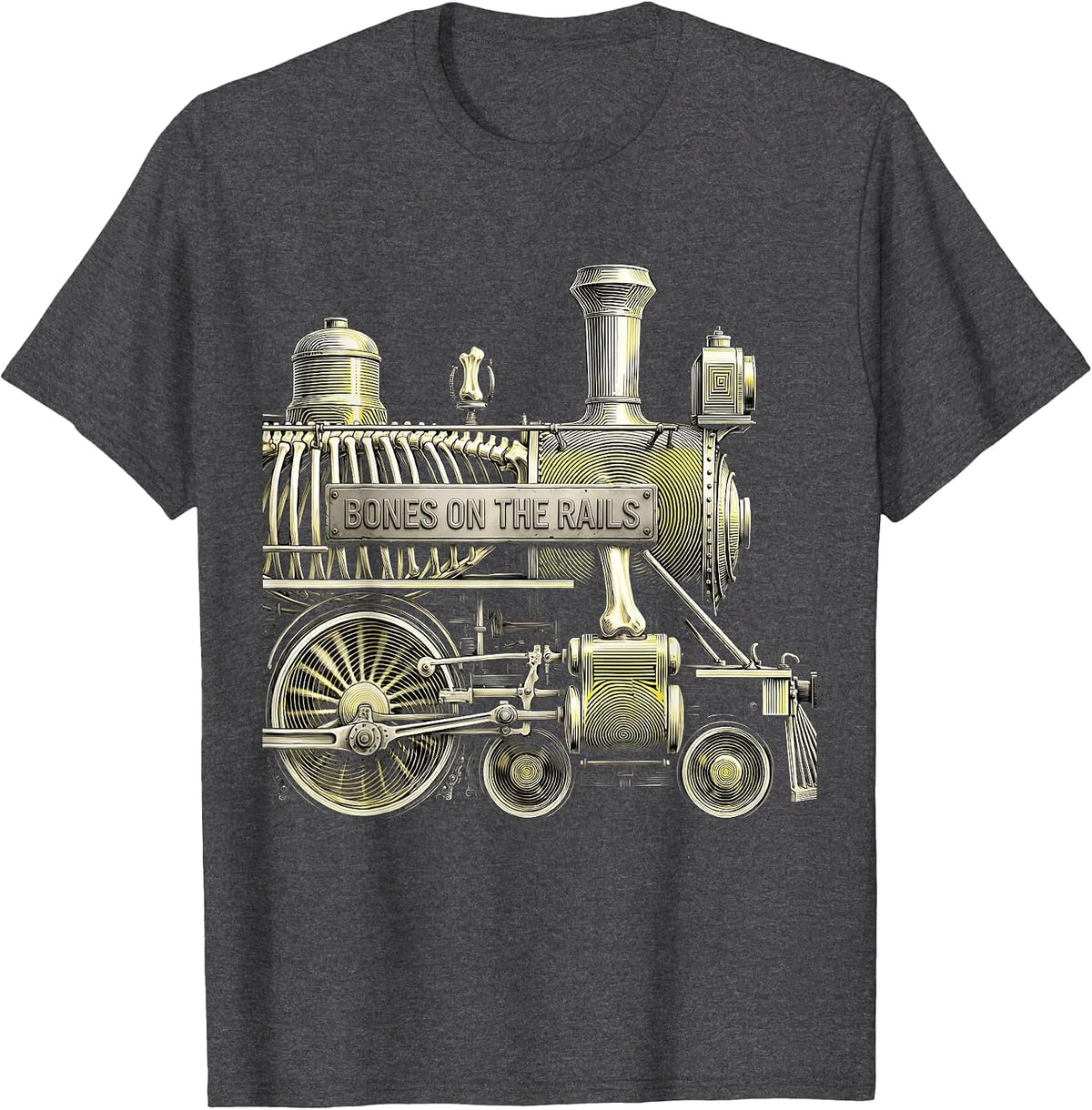 Halloween Skeleton Model Train Set Bones on the Rails T-Shirt - Dark Heather Grey