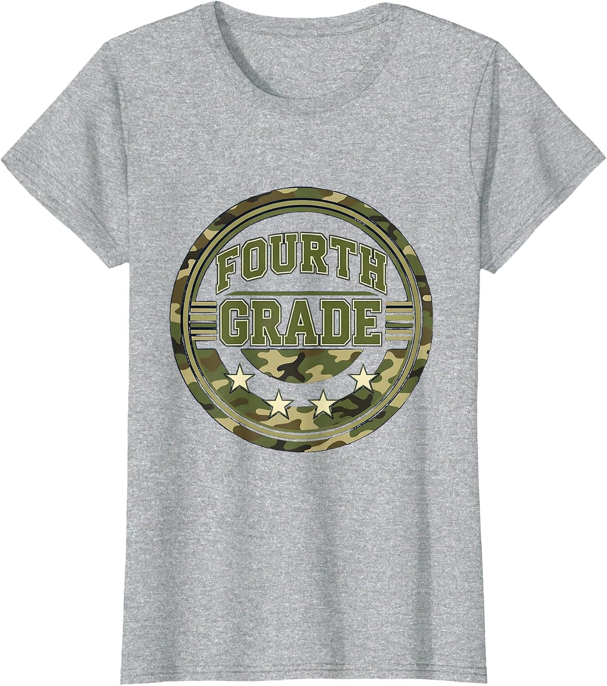 Women's Fourth Grade Camo Back To School Boys Grade Badge T-Shirt - Heather Grey
