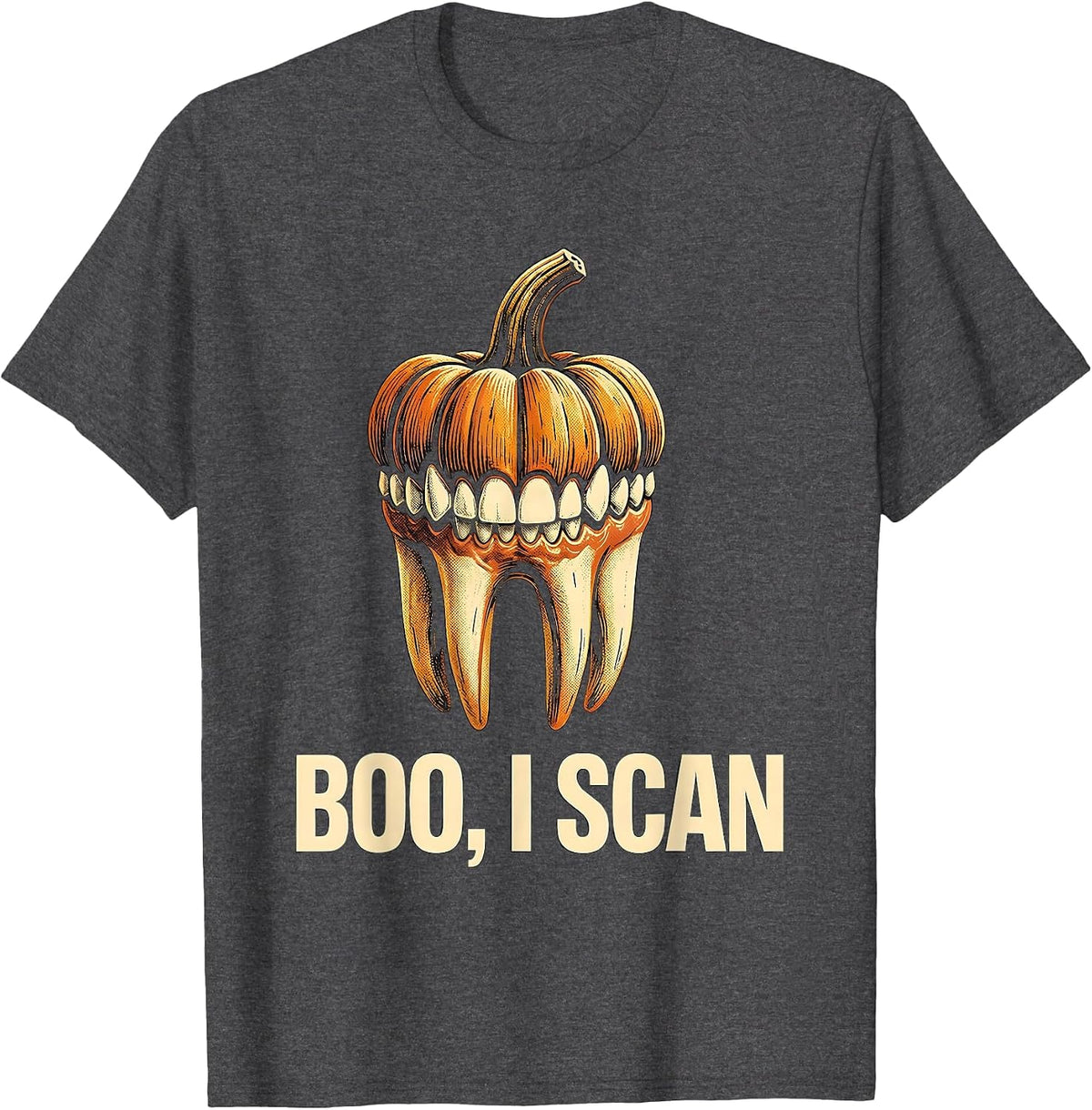 Boo, I Scan Funny Dental Hygienist Halloween Fall Humor T-Shirt - Dark Heather Grey