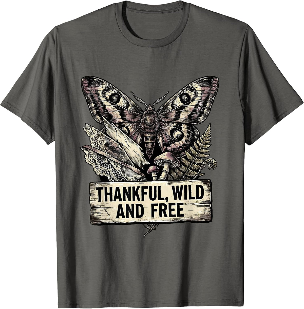 Thankful Wild and Free Thanksgiving Design T-Shirt - Asphalt Grey