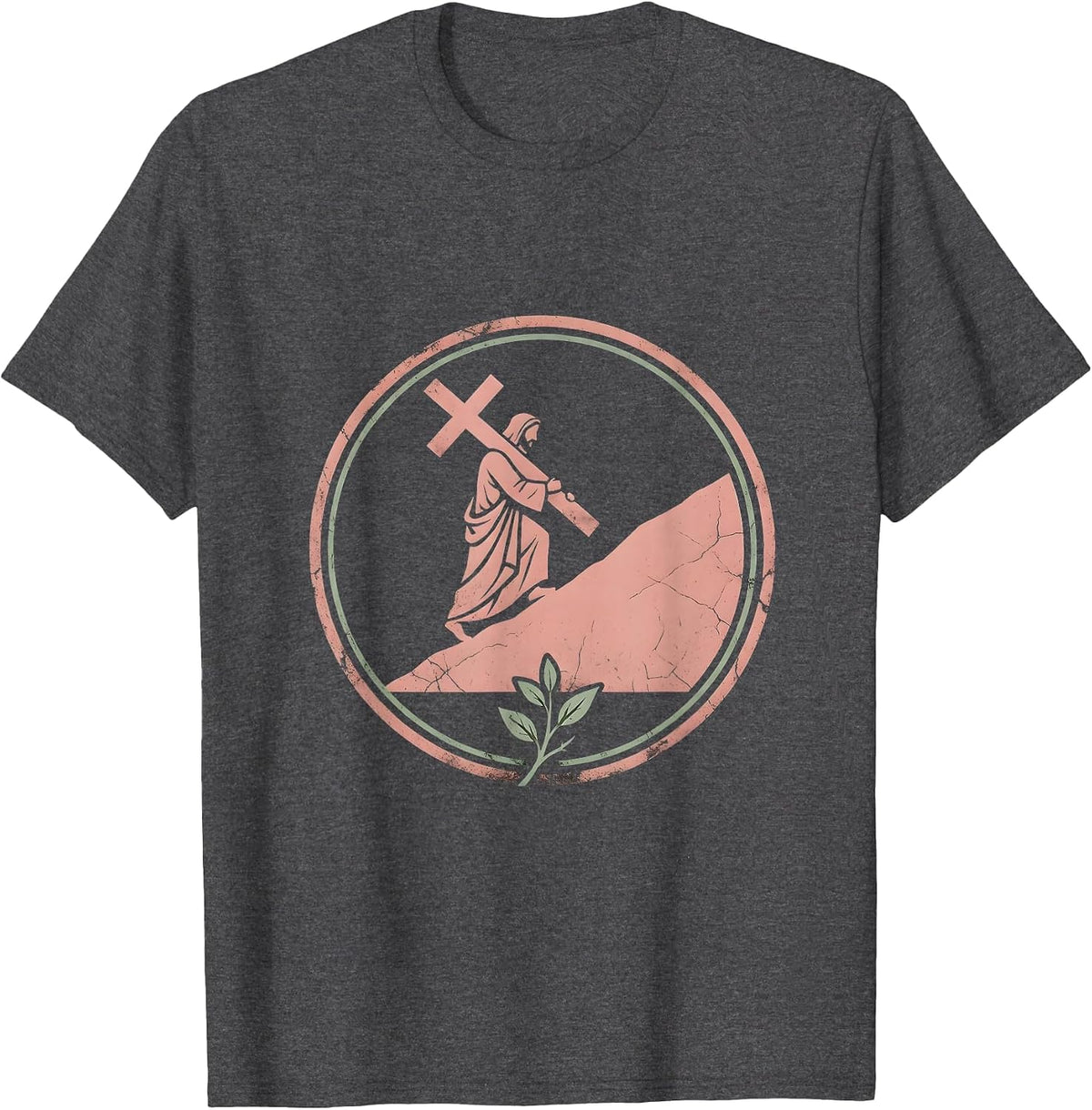 Jesus Carrying the Cross Up the Hillside T-Shirt - Dark Heather Grey