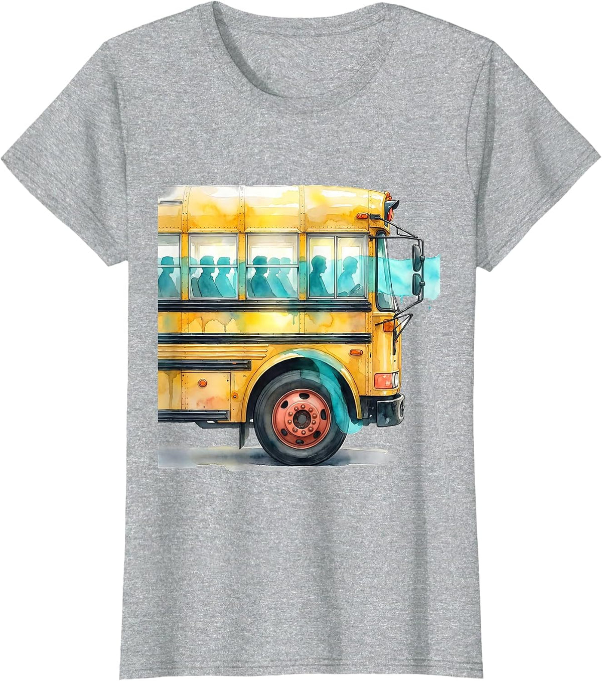 Women's School Bus Watercolor Field Trip Teacher Humor T-Shirt - Heather Grey