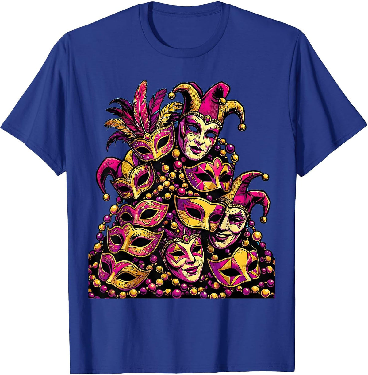Mardi Gras Masquerade Mask Treasure Heap T-Shirt - Royal Blue