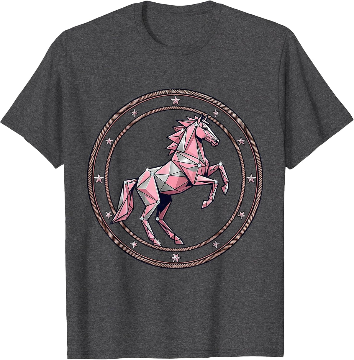 Geometric Origami Horse Bold Angular Art T-Shirt - Dark Heather Grey