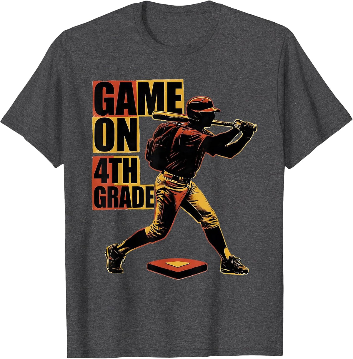 Game On 4th Grade Screenprint Back To School Baseball Drip T-Shirt - Dark Heather Grey