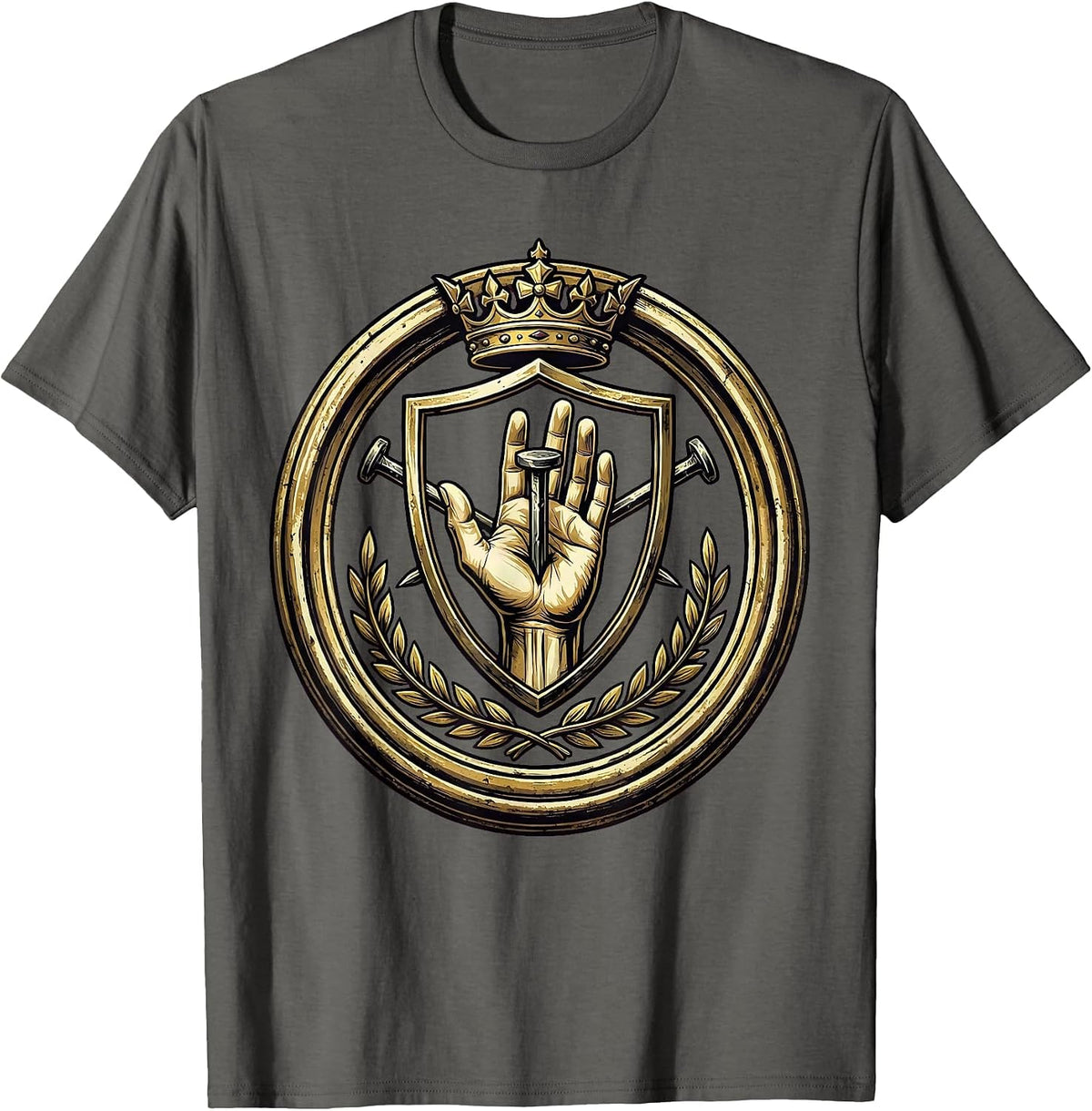 3 Nails Cross Crucifixion Hand Graphic T-Shirt - Asphalt Grey