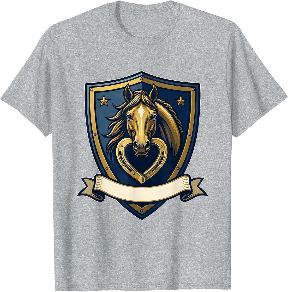 Men's Shield Crest Horse Lover Emblem Valentines Day Equestrian T-Shirt - Heather Grey