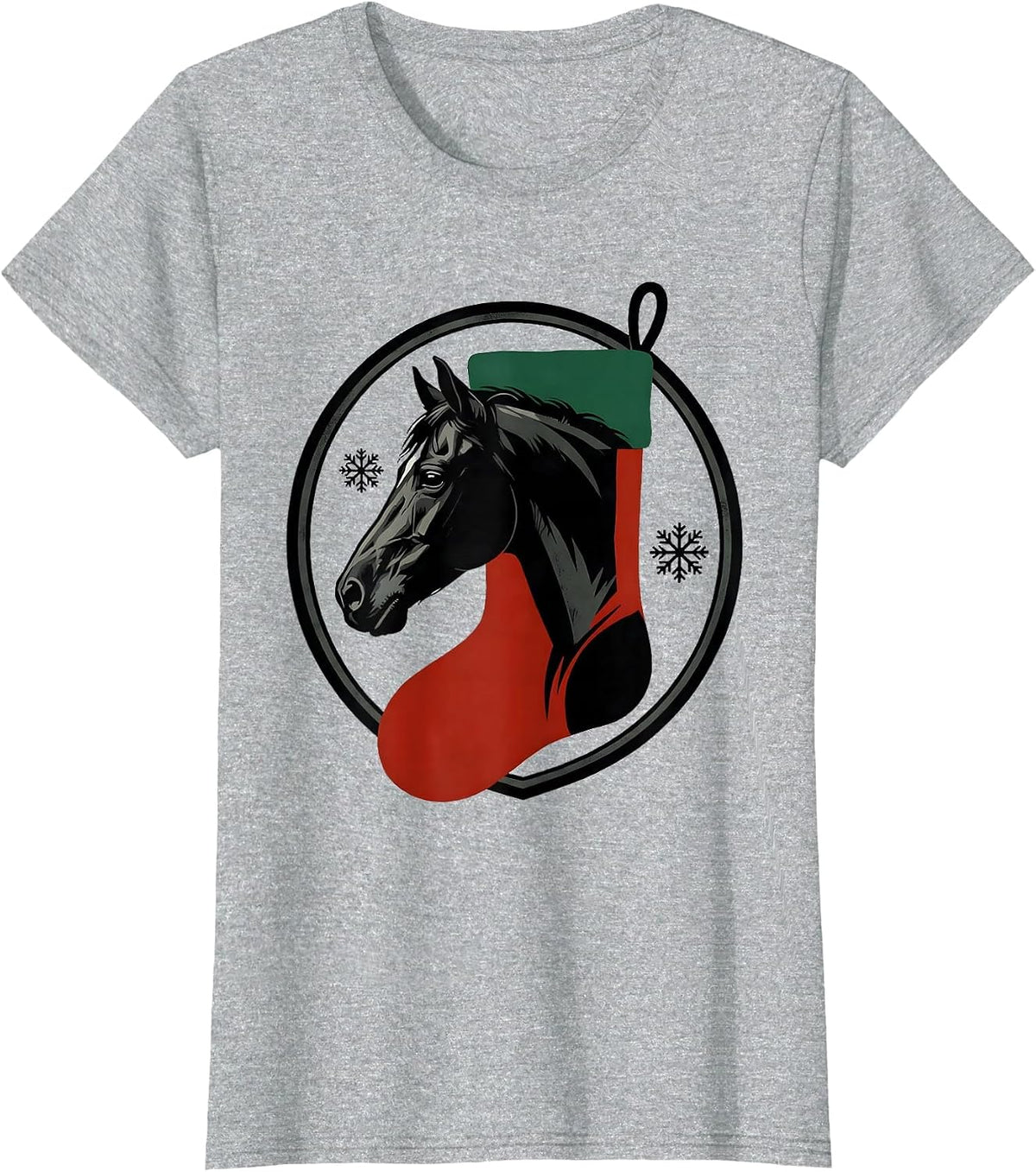 Sealed Shield Horse Christmas Stocking Badge Screenprint T-Shirt - Heather Grey