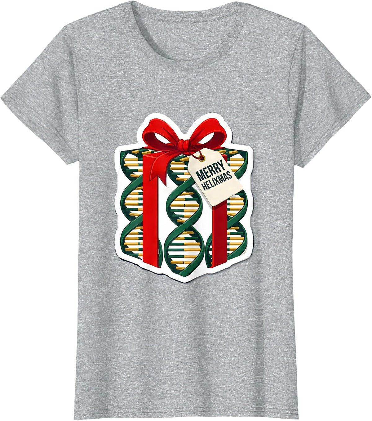 Merry Helixmas Funny DNA Helix Science Teacher Christmas T-Shirt - Heather Grey