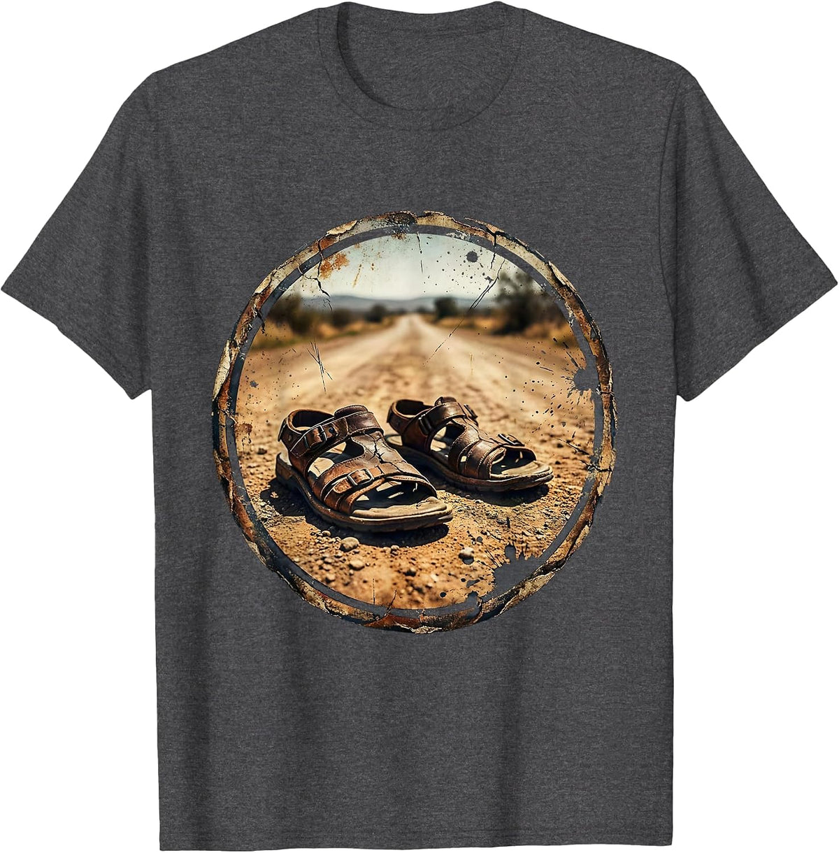 Jesus Worn Sandals Dusty Road Faith Graphic T-Shirt - Dark Heather Grey