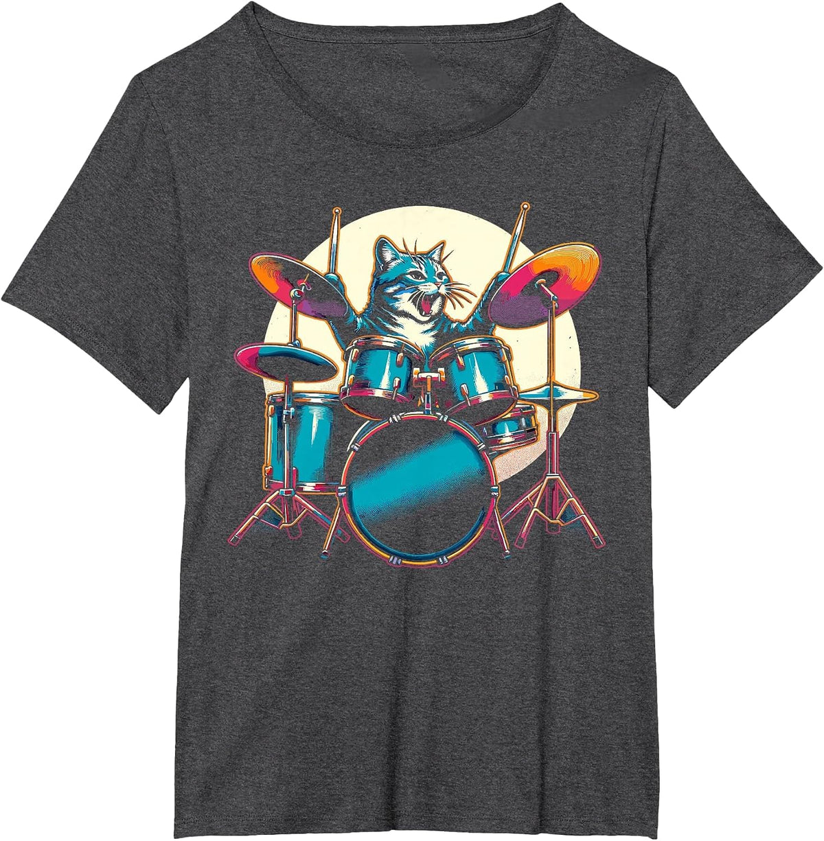 Cat Playing Drums Drummer Novelty Music Lover Funny Drummer T-Shirt - Dark Heather Grey
