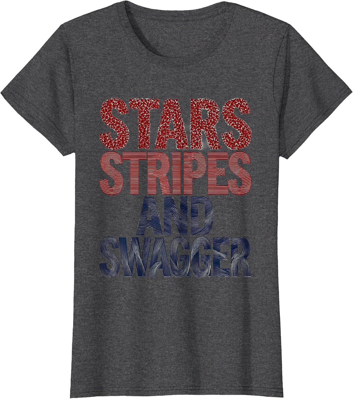 Women's Stars Stripes and Swagger USA Patriotic Design T-Shirt - Dark Heather Grey