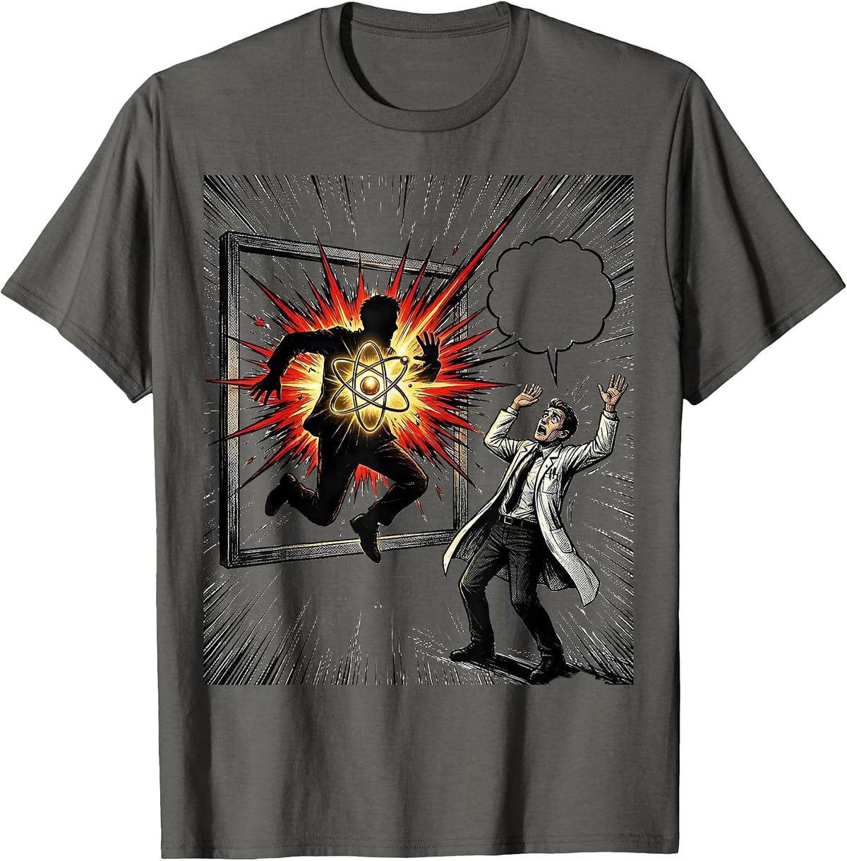 Bursting Atom Comic Book Science Nerd Humor T-Shirt - Asphalt Grey