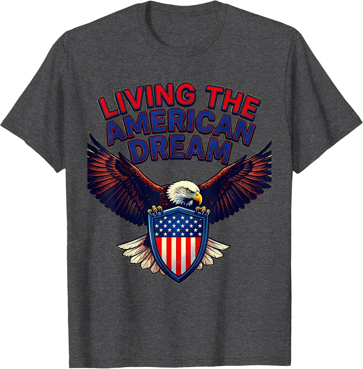 Men's Living the American Dream Patriotic Design T-Shirt - Dark Heather Grey