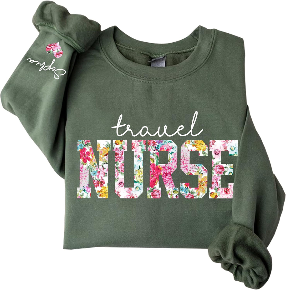 Chillever Custom Nurse Sweatshirt with Name on Sleeve, New Nurse Gift, Gift for Healthcare Workers, Medical Staff - Travel