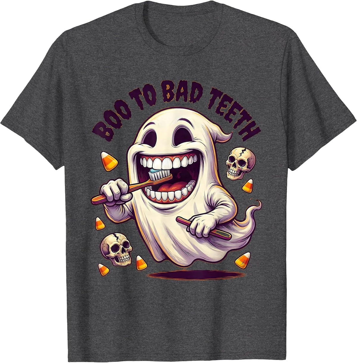 Boo To Bad Teeth Halloween Dental Design T-Shirt - Dark Heather Grey