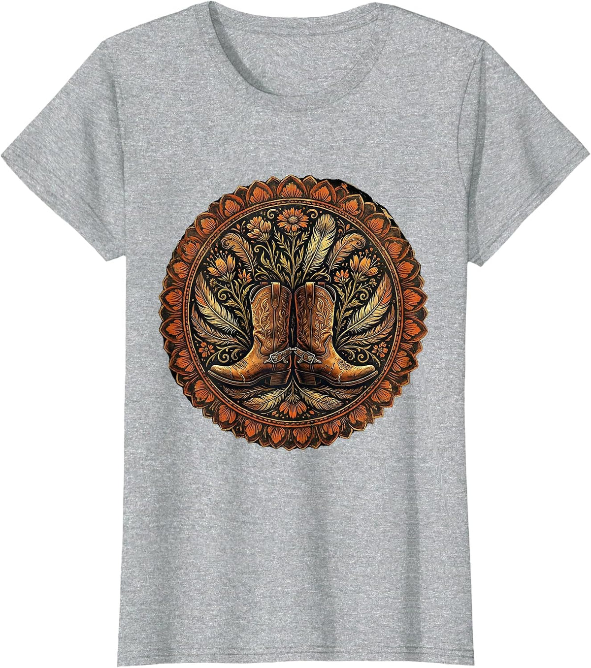 Women's Weathered Cowboy Boots With Spurs Western Graphic T-Shirt - Heather Grey