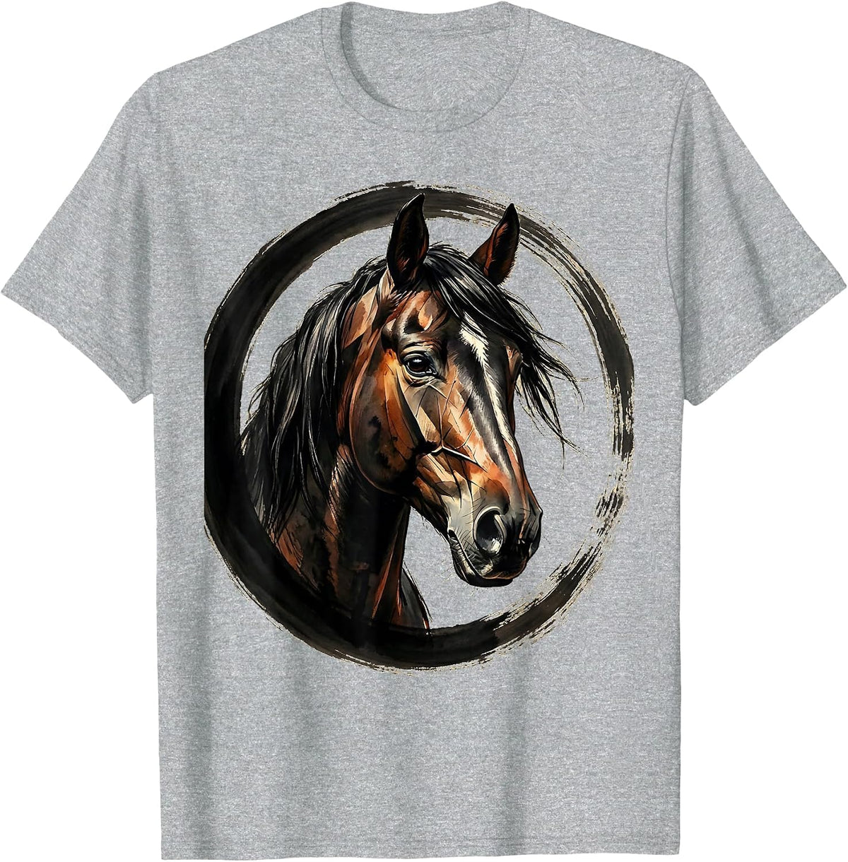 Men's Geometric Low-Poly Horse Head Portrait T-Shirt - Heather Grey